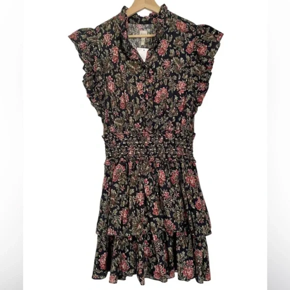 Rebecca Taylor La Vie Choette Cotton Floral Flutter Sleeve Smocked Tiered Dress - Picture 4 of 5